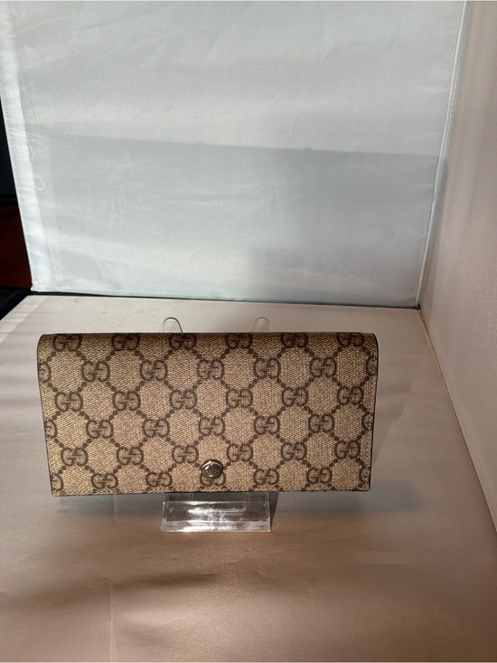 Gucci Handbags - Gucci Beige and Brown GG Canvas Long Wallet